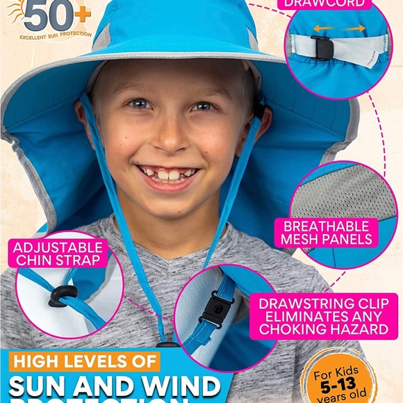 GearTOP Fishing Hat for Kids, Sun Hat with UV Protection blue 5-13 years - Picture 3 of 5